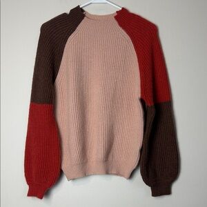 SHEIN Rust Red, Pink, and Brown Colorblock Sweater Size L